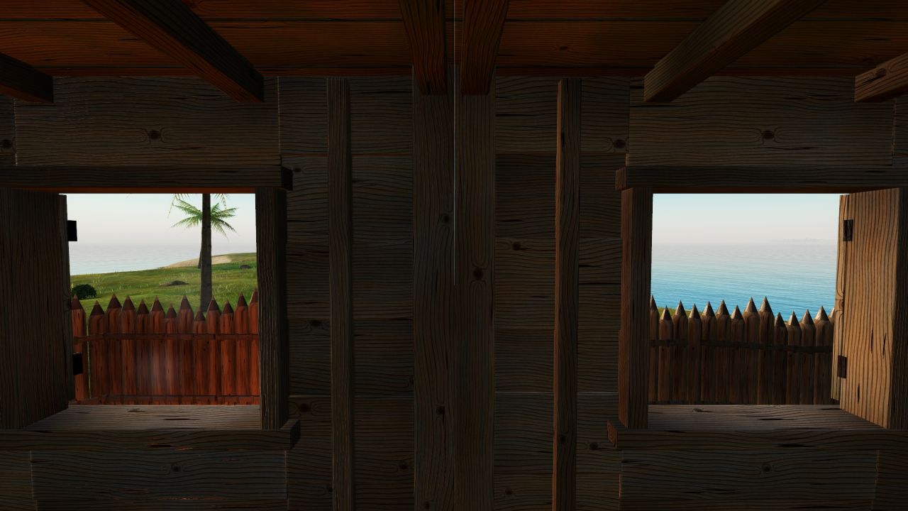 Looking out through the open shutters of the upper storey
